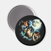 Aimant Graphique de Shiba Inu hurlant à la Lune Céleste (Recto/Verso)