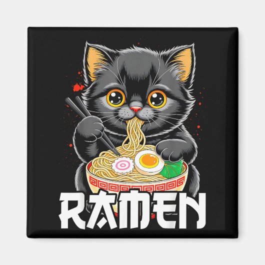 Aimant Graphique drôle japonais de ramen de chat d'anime (Devant)