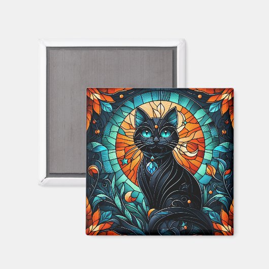 Aimant Graphique en verre de chat noir (Recto/Verso)