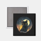 Aimant Graphisme d'art cool chat noir avec lune (Recto/Verso)