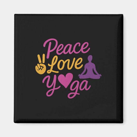 Aimant Graphisme de script Yoga Amour Paix Magenta Or (Devant)