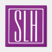 Aimant Gras moderne 3 initiales Monogramme | Blanc et pou (Devant)