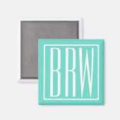 Aimant Gras Moderne 3 Initiales Monogramme | Blanc Sur Aq (Recto/Verso)