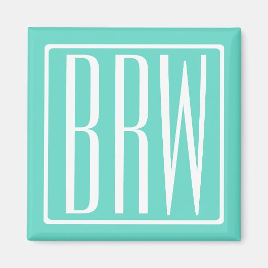 Aimant Gras Moderne 3 Initiales Monogramme | Blanc Sur Aq (Devant)