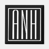 Aimant Gras moderne 3 initiales Monogramme | Blanc sur no (Devant)