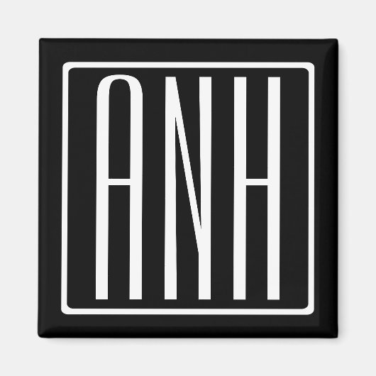 Aimant Gras moderne 3 initiales Monogramme | Blanc sur no (Devant)