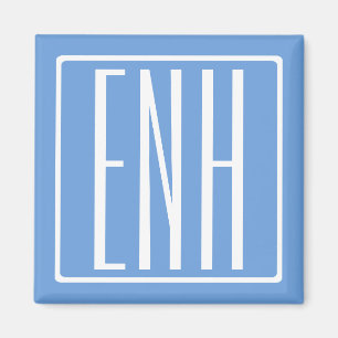 Aimant Gras moderne 3 initiales Monogramme   Bleu doux