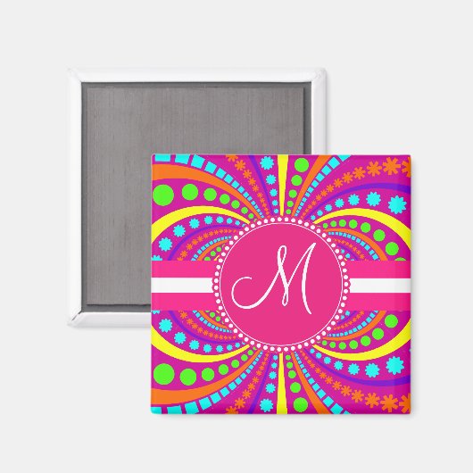 Aimant Gras Monogram Funky Motif Hot Rose Design (Recto/Verso)