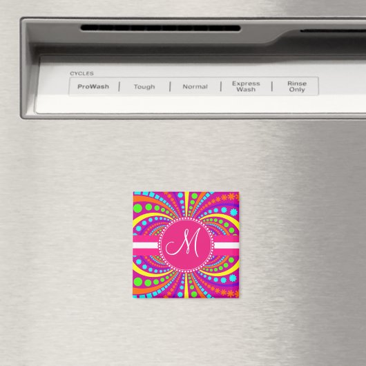 Aimant Gras Monogram Funky Motif Hot Rose Design (In Situ (Lave-vaisselle))