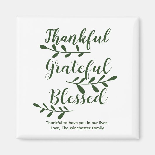 Aimant Grateful Bienheureux vert foncé script moderne (Devant)
