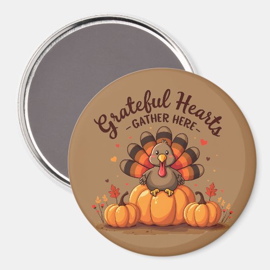Aimant Grateful Hearts Thanksgiving Turkey (Recto/Verso)