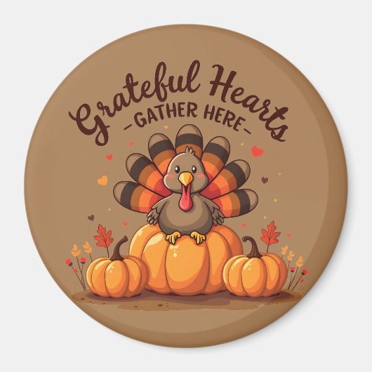 Aimant Grateful Hearts Thanksgiving Turkey (Devant)