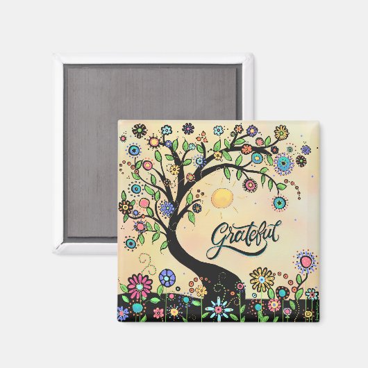 Aimant Grateful Whimsical Floral Tree Inspiration (Recto/Verso)