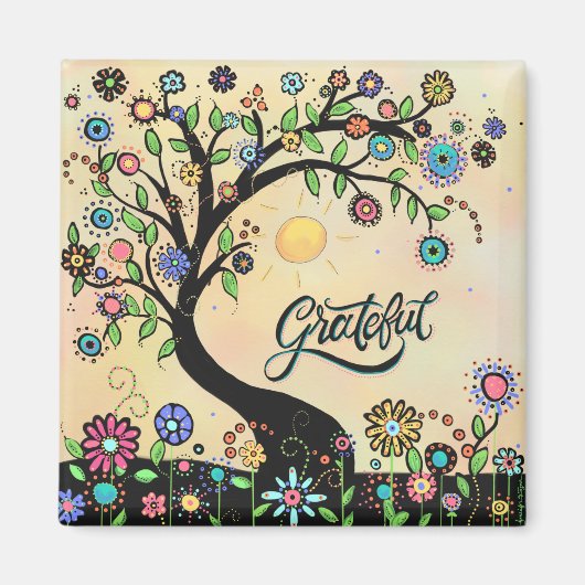 Aimant Grateful Whimsical Floral Tree Inspiration (Devant)