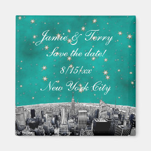 Aimant Gravure de la skyline de NYC 2 Teal Gold Save the