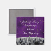 Aimant Gravure de la skyline de NYC 2 Violet Or Save Date (Recto/Verso)