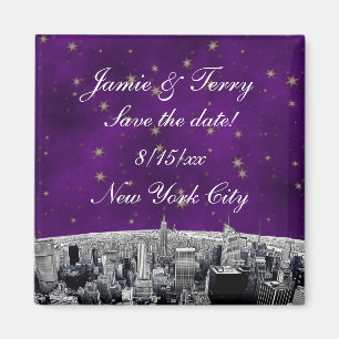 Aimant Gravure de la skyline de NYC 2 Violet Or Save Date