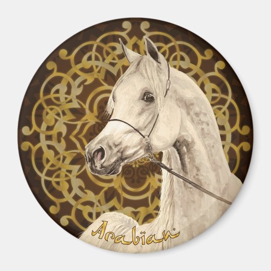 Aimant Gray Arabe cheval magnétique rond (Devant)