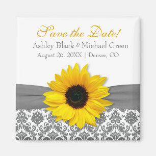 Aimant Gray Damask Mariage de tournesol jaune Enregistrer