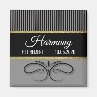 Aimant Gray Stripes and Butterfly Scroll - Gold Foil