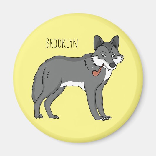 Aimant Gray wolf with pipe cartoon (Devant)