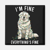 Aimant Great Pyrenees Christmas I'm Fine Everything Is Fi (Devant)