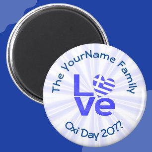 Aimant Grèce Drapeau Cœur Bleu AMOUR Personnalisé