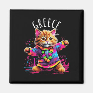 Aimant Grèce Quirky Funny mignon Danser Coloré Chat Desi