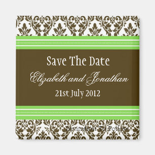 Aimant Green Brown Mariage damassé Enregistrer la date