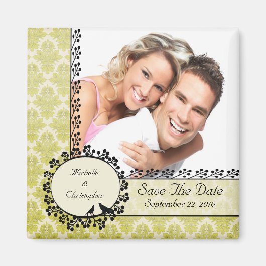 Aimant Green Damask Inséparables Photo Save The Date Magn (Devant)