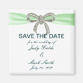 Aimant Green Diamond Bow Wedding Enregistrer La Date Magn (Devant)