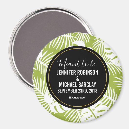 Aimant Green Palm Feuille Rainforest Motif Mariage Date (Recto/Verso)