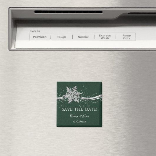 Aimant Green Silver Snowflakes Winter save Date (In Situ (Lave-vaisselle))