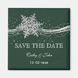 Aimant Green Silver Snowflakes Winter save Date