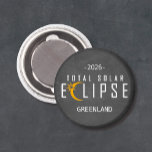 Aimant Greenland 2026 Eclipse<br><div class="desc">A bold souvenir from the 2026 total solar eclipse in Greenland. The design features a bright crescent moon and starburst crossing the word eclipse. Clean lettering and a dark background make it easy to read. A great magnet for eclipse watchers, astronomy fans, and travelers chasing totality. Custom 2026 Eclipse Magnet...</div>