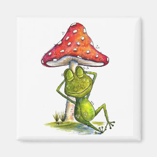 Aimant Grenouille à couchage lunaire sous un champignon