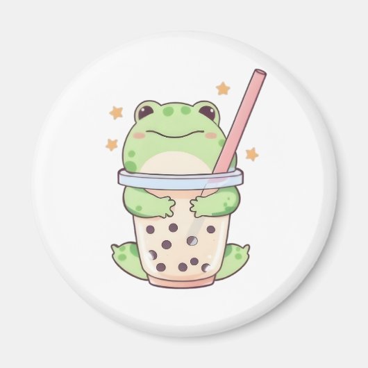 Aimant Grenouille Chibi Mignonne Serrant une Tasse de Thé (Devant)