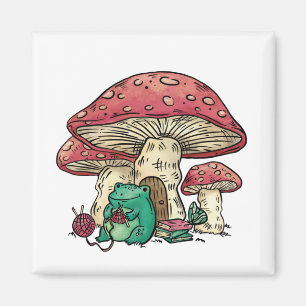 Aimant Grenouille Cottagecore avec maison champignon