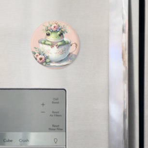 Aimant Grenouille Fantaisiste dans une Tasse à Thé Floral