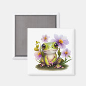 Aimant Grenouille mignonne en fleurs (Recto/Verso)