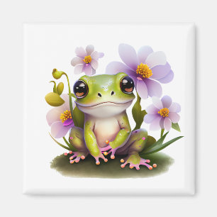Aimant Grenouille mignonne en fleurs