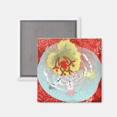 Aimant Grenouille rouge avec kois (Recto/Verso)