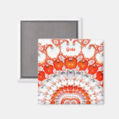 Aimant GRETA ~ Motif Abstrait ~ Rouge Orange Blanc~ (Recto/Verso)