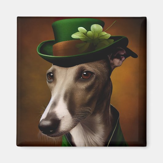 Aimant Greyhound Dog en tenue de la Saint Patrick (Devant)