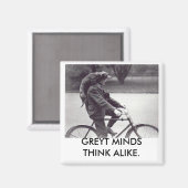 Aimant Greyhound & homme à vélo, GREYT MINDS PENSEZ COMME (Recto/Verso)