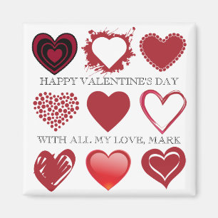 Aimant grille 3x3 d'aimant de Valentines de coeurs