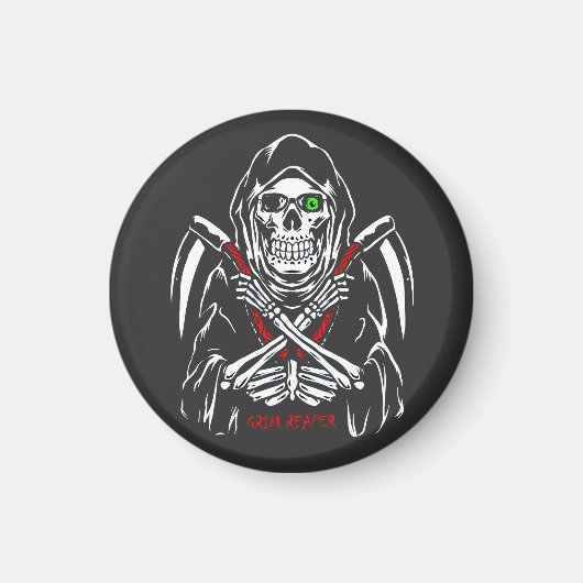 Aimant Grim Reaper Scythe Décès Skeleton Bones Halloween (Devant)