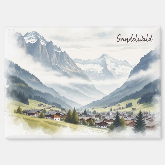 Aimant Grindelwald Suisse Aquarelle de voyage (Recto)