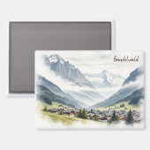 Aimant Grindelwald Suisse Aquarelle de voyage (Recto/Verso)