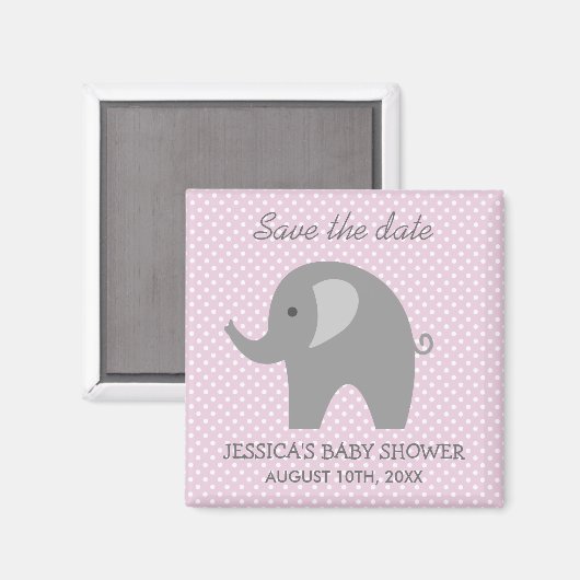Aimant Gris éléphant Enregistrer la date baby shower aima (Recto/Verso)